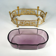 Load image into Gallery viewer, Antique French Empire Style Gilt Bronze Ormolu Purple Glass Table Centerpiece Bowl Jardiniere