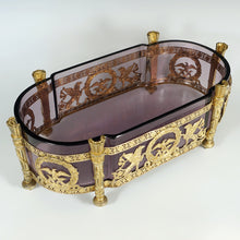 Load image into Gallery viewer, Antique French Empire Style Gilt Bronze Ormolu Purple Glass Table Centerpiece Bowl Jardiniere