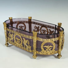 Load image into Gallery viewer, Antique French Empire Style Gilt Bronze Ormolu Purple Glass Table Centerpiece Bowl Jardiniere