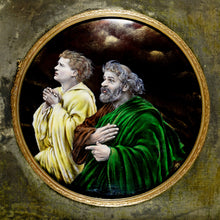 Load image into Gallery viewer, Antique French Limoges Enamel Miniature Portrait Plaque, Gilt Bronze Frame, Religious Scene Saint Peter & John