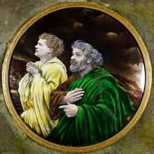 Load image into Gallery viewer, Antique French Limoges Enamel Miniature Portrait Plaque, Gilt Bronze Frame, Religious Scene Saint Peter & John