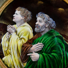 Load image into Gallery viewer, Antique French Limoges Enamel Miniature Portrait Plaque, Gilt Bronze Frame, Religious Scene Saint Peter & John