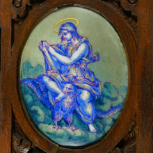 Load image into Gallery viewer, Antique Hand Painted Porcelain Portrait Plaques, Carved Wood Triptych Religious Scenes Alter Piece, Madonna & Child