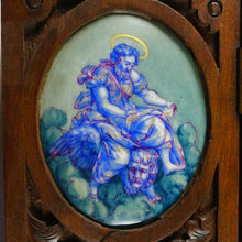 Load image into Gallery viewer, Antique Hand Painted Porcelain Portrait Plaques, Carved Wood Triptych Religious Scenes Alter Piece, Madonna & Child