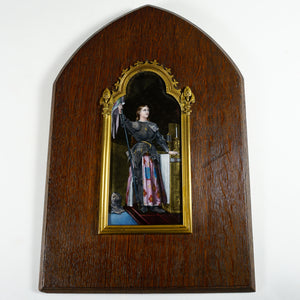 Antique French Limoges Enamel Portrait Plaque Joan of Arc, Religious Miniature Scene