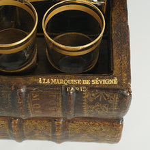 Load image into Gallery viewer, Antique French Trompe l’Oeil Books Liquor Caddy Tantalus Box, Decanter & Shot Glasses Secret Hidden Mini Bar