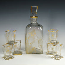 Load image into Gallery viewer, Antique French Glass Liquor Service, Aesthetic Style Gilded & Engraved Insects, Decanter & Cups Set