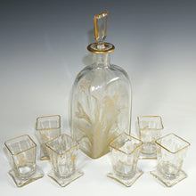 Load image into Gallery viewer, Antique French Glass Liquor Service, Aesthetic Style Gilded & Engraved Insects, Decanter & Cups Set