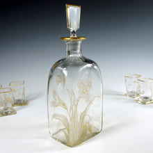 Load image into Gallery viewer, Antique French Glass Liquor Service, Aesthetic Style Gilded & Engraved Insects, Decanter & Cups Set