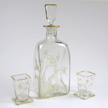 Load image into Gallery viewer, Antique French Glass Liquor Service, Aesthetic Style Gilded &amp; Engraved Insects, Decanter &amp; Cups Set
