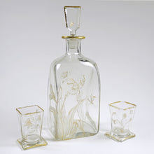 Load image into Gallery viewer, Antique French Glass Liquor Service, Aesthetic Style Gilded & Engraved Insects, Decanter & Cups Set
