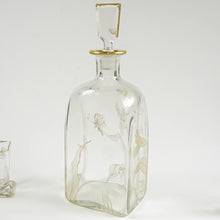 Load image into Gallery viewer, Antique French Glass Liquor Service, Aesthetic Style Gilded & Engraved Insects, Decanter & Cups Set