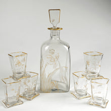 Load image into Gallery viewer, Antique French Glass Liquor Service, Aesthetic Style Gilded & Engraved Insects, Decanter & Cups Set