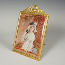 Load image into Gallery viewer, Antique French Miniature Portrait Lady with Mask, Gilt Bronze Ormolu Frame