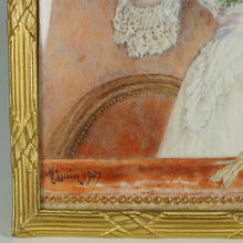 Load image into Gallery viewer, Antique French Miniature Portrait Lady with Mask, Gilt Bronze Ormolu Frame
