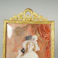 Load image into Gallery viewer, Antique French Miniature Portrait Lady with Mask, Gilt Bronze Ormolu Frame