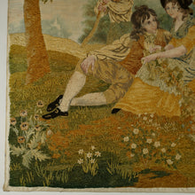 Load image into Gallery viewer, Antique French Chenille Embroidery Painted Silk Panel, Silkwork Embroidered Needlework Sampler, Country Pastoral Scene of Family
