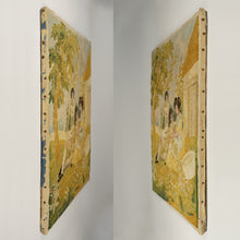 Load image into Gallery viewer, Antique French Chenille Embroidery Painted Silk Panel, Silkwork Embroidered Needlework Sampler, Country Pastoral Scene of Family