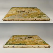 Load image into Gallery viewer, Antique French Chenille Embroidery Painted Silk Panel, Silkwork Embroidered Needlework Sampler, Country Pastoral Scene of Family