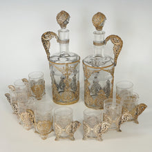 Load image into Gallery viewer, Antique French Crystal Saint Louis Liquor Set, Decanters, Shot Glasses, Filigree Mounts