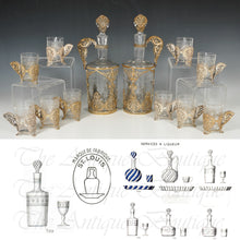 Load image into Gallery viewer, Antique French Crystal Saint Louis Liquor Set, Decanters, Shot Glasses, Filigree Mounts