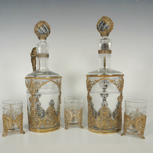 Load image into Gallery viewer, Antique French Crystal Saint Louis Liquor Set, Decanters, Shot Glasses, Filigree Mounts