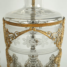 Load image into Gallery viewer, Antique French Crystal Saint Louis Liquor Set, Decanters, Shot Glasses, Filigree Mounts