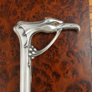 Antique Art Nouveau Silver Cane or Parasol Umbrella Handle Set, Eagle Head, Bat Wings & Glass Eyes