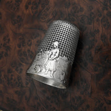 Load image into Gallery viewer, Vintage French .800 Silver Sewing Thimble, Fontaine Fable The Milkmaid & Broken Pitcher of Milk, Farm Scene