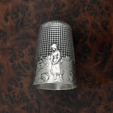 Load image into Gallery viewer, Vintage French .800 Silver Sewing Thimble, Fontaine Fable The Milkmaid &amp; Broken Pitcher of Milk, Farm Scene
