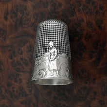Load image into Gallery viewer, Vintage French .800 Silver Sewing Thimble, Fontaine Fable The Milkmaid & Broken Pitcher of Milk, Farm Scene