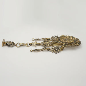 Antique French Silver Chatelaine Wax Seal Fob Chain Gilt Vermeil, Figural Decor