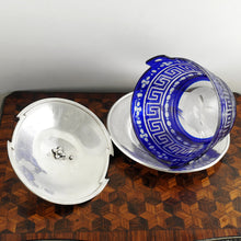 Load image into Gallery viewer, Antique French Sterling Silver & Cobalt Glass Butter Dish, Beurrier, Goat Finial