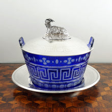Load image into Gallery viewer, Antique French Sterling Silver & Cobalt Glass Butter Dish, Beurrier, Goat Finial