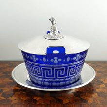 Load image into Gallery viewer, Antique French Sterling Silver & Cobalt Glass Butter Dish, Beurrier, Goat Finial