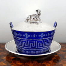 Load image into Gallery viewer, Antique French Sterling Silver & Cobalt Glass Butter Dish, Beurrier, Goat Finial