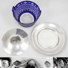 Load image into Gallery viewer, Antique French Sterling Silver & Cobalt Glass Butter Dish, Beurrier, Goat Finial