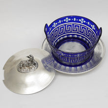 Load image into Gallery viewer, Antique French Sterling Silver & Cobalt Glass Butter Dish, Beurrier, Goat Finial