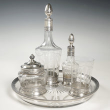 Load image into Gallery viewer, Antique French Sterling Silver & Glass Liquor Service, Empire Swans Motifs | Decanter Set, Tray & Tumbler Cup