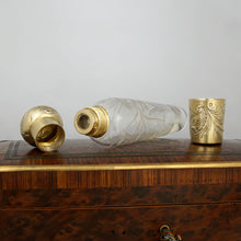 Load image into Gallery viewer, Antique French Sterling Silver Gilt Vermeil Engraved Glass Liquor Flask, Perfume Bottle