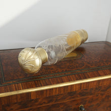 Load image into Gallery viewer, Antique French Sterling Silver Gilt Vermeil Engraved Glass Liquor Flask, Perfume Bottle