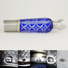 Load image into Gallery viewer, French Sterling Silver Cobalt Blue Glass Flask