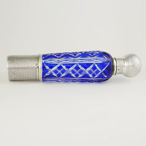 French Sterling Silver Cobalt Blue Glass Flask