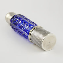 Load image into Gallery viewer, French Sterling Silver Cobalt Blue Glass Flask