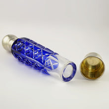 Load image into Gallery viewer, French Sterling Silver Cobalt Blue Glass Flask