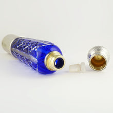 Load image into Gallery viewer, French Sterling Silver Cobalt Blue Glass Flask