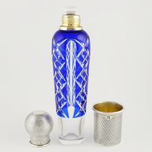 Load image into Gallery viewer, French Sterling Silver Cobalt Blue Glass Flask