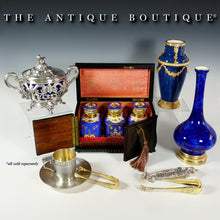 Load image into Gallery viewer, Antique French Sterling Silver Sugar Bowl, Cobalt Blue Glass, Ornate Reticulated