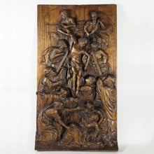 Load image into Gallery viewer, Antique Hand Carved Wood Relief Panel Descent of Christ from the Cross Altar Piece Wall Plaque