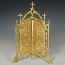 Load image into Gallery viewer, Antique Gilt Bronze Triptych Frame Hand Painted Porcelain Plaque Jesus Christ Crown Thorns Religious Painting